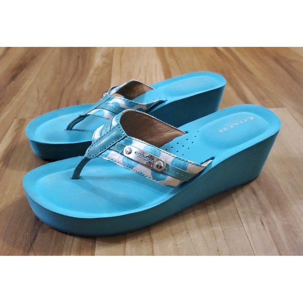 COACH Jaden Teal Signature Wedge Platform Sandals Size 7B
